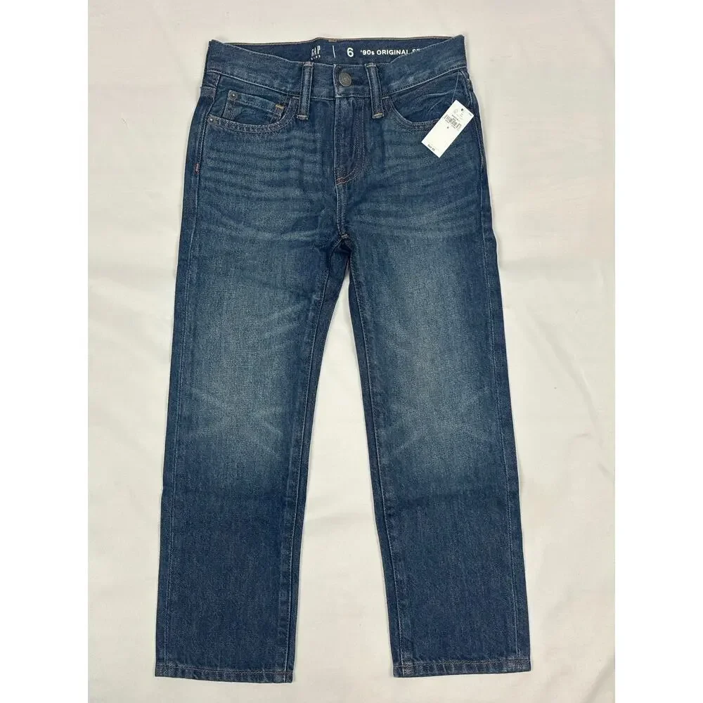 GAP Kids 90s Original Straight Leg Blue Denim Jeans Size 6 Adjustable Waist NWT